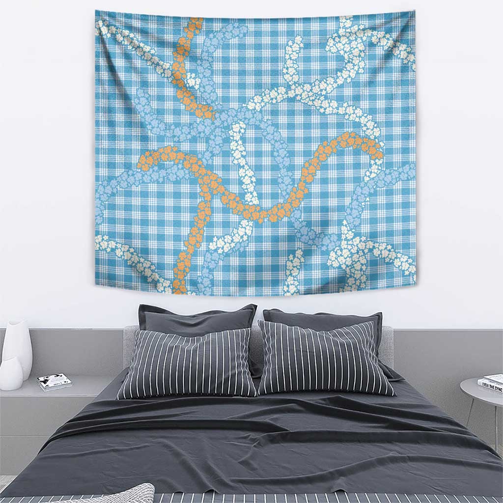 Blue Tropical Floral Palaka Tapestry Hawaiian Quilt Pattern LT9 - Polynesian Pride