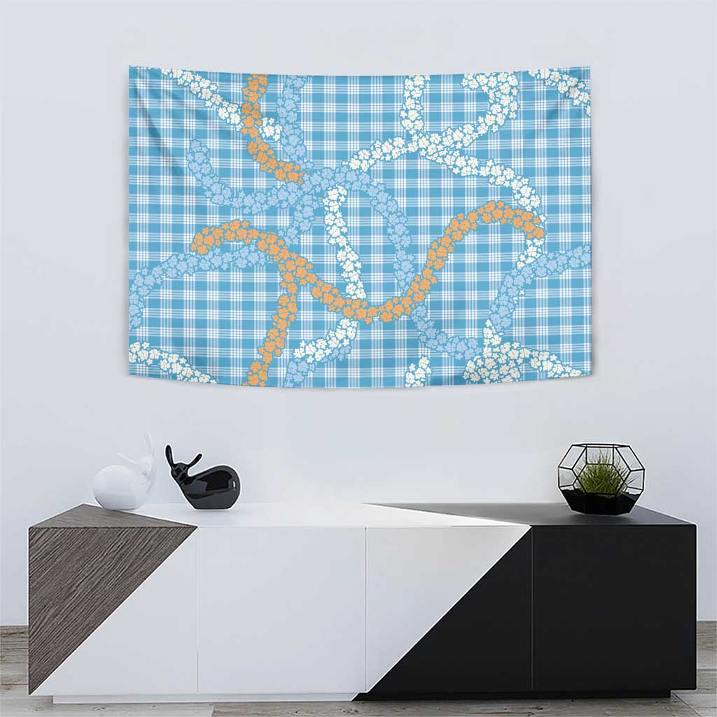 Blue Tropical Floral Palaka Tapestry Hawaiian Quilt Pattern LT9 - Polynesian Pride