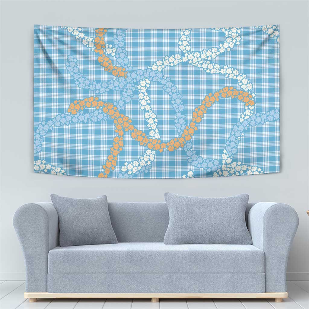 Blue Tropical Floral Palaka Tapestry Hawaiian Quilt Pattern LT9 - Polynesian Pride