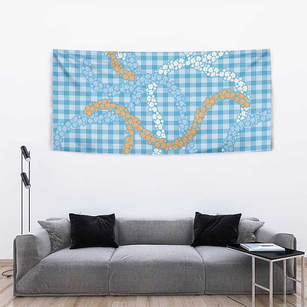 Blue Tropical Floral Palaka Tapestry Hawaiian Quilt Pattern LT9 - Polynesian Pride