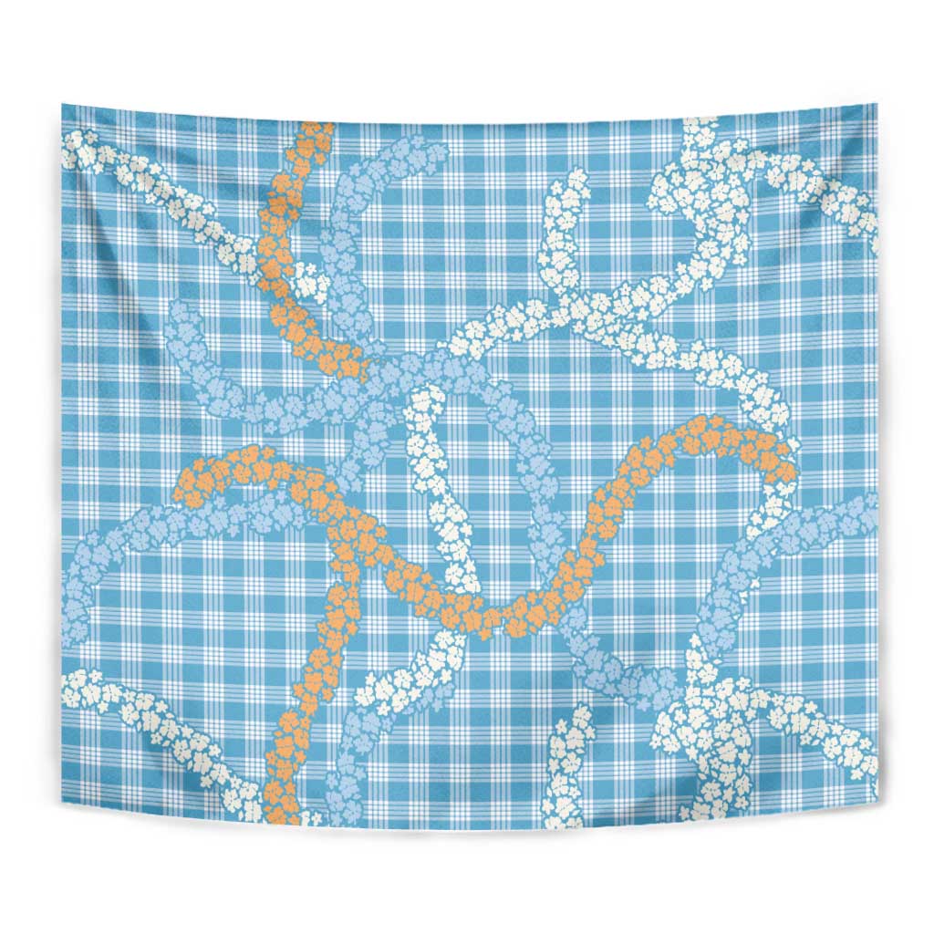Blue Tropical Floral Palaka Tapestry Hawaiian Quilt Pattern LT9 - Polynesian Pride
