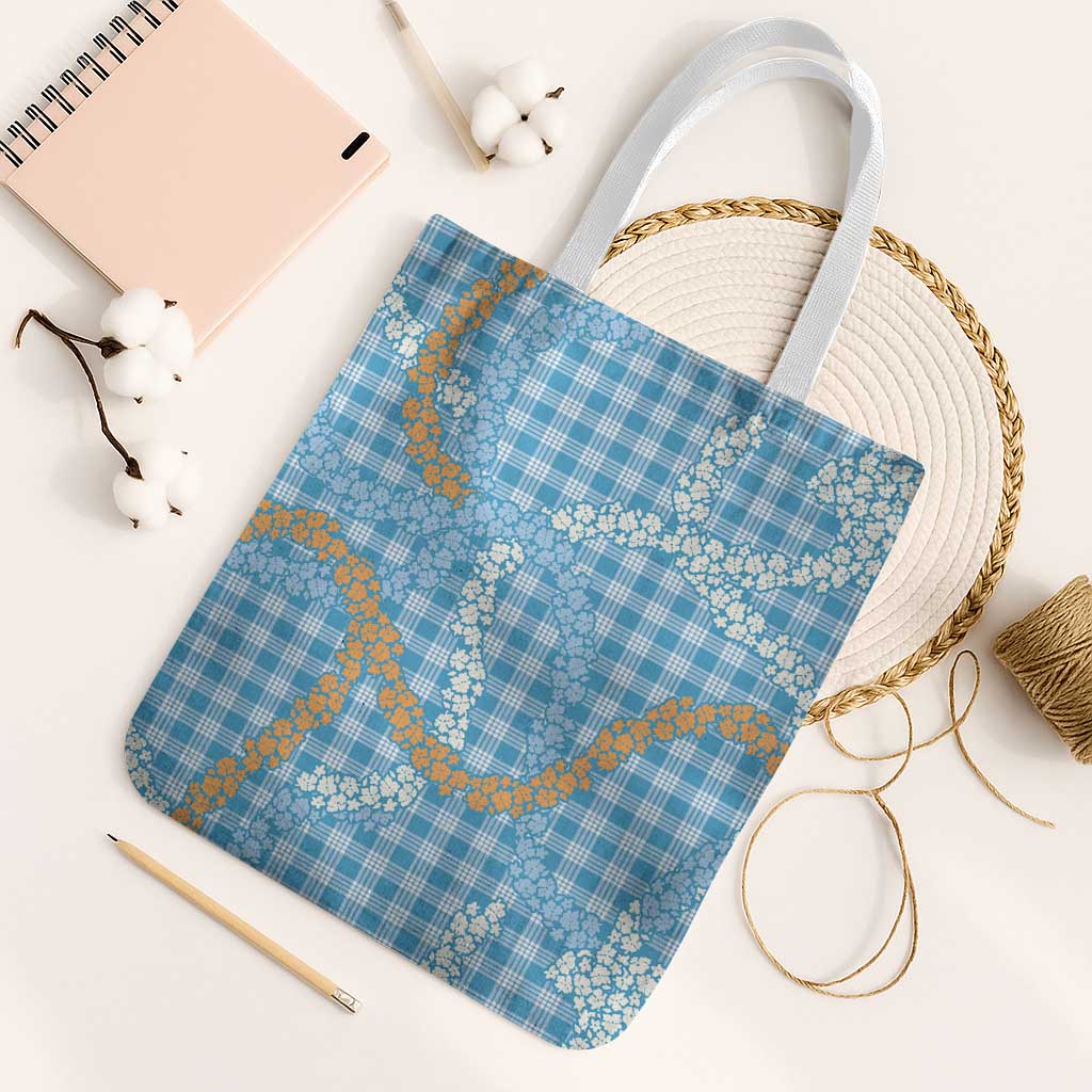Blue Tropical Floral Palaka Tote Bag Hawaiian Quilt Pattern LT9 White Strap One Size Blue - Polynesian Pride