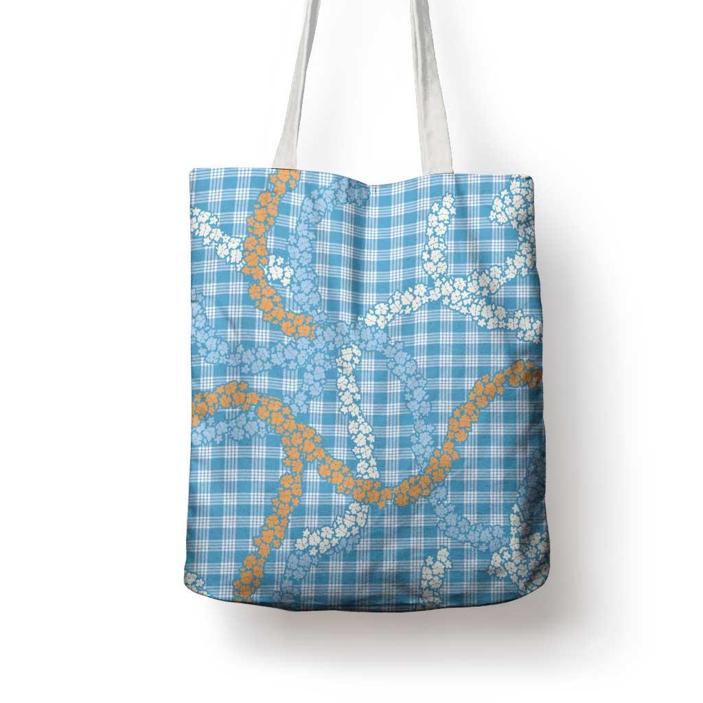 Blue Tropical Floral Palaka Tote Bag Hawaiian Quilt Pattern LT9 - Polynesian Pride