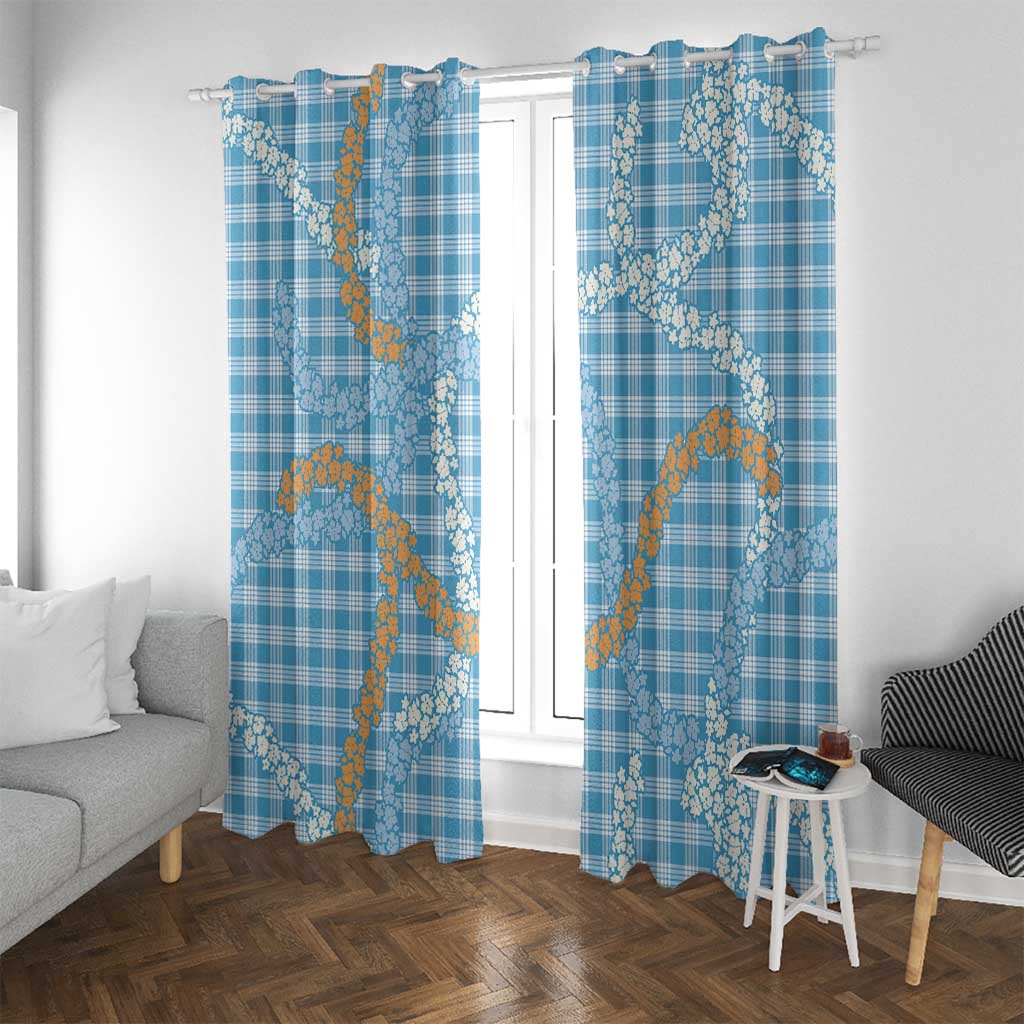 Blue Tropical Floral Palaka Window Curtain Hawaiian Quilt Pattern LT9 With Grommets Blue - Polynesian Pride