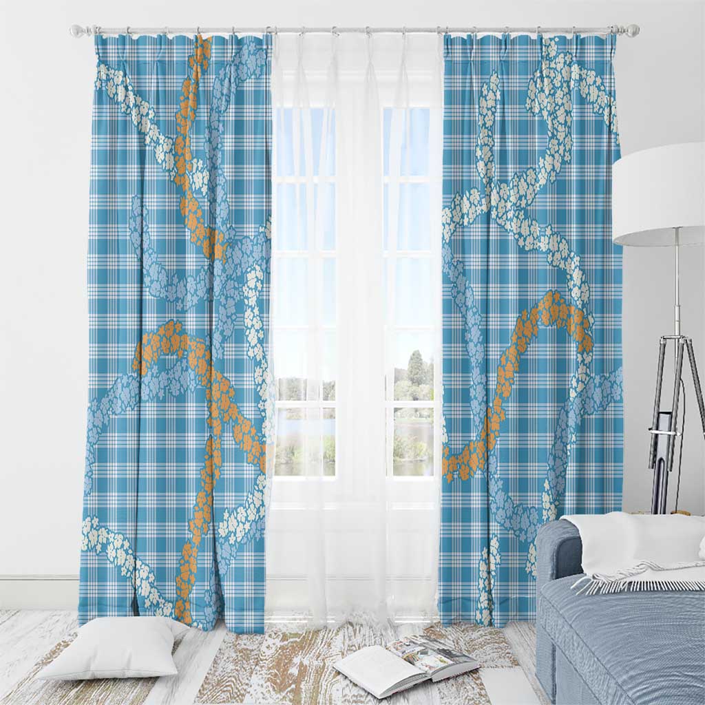 Blue Tropical Floral Palaka Window Curtain Hawaiian Quilt Pattern LT9 - Polynesian Pride