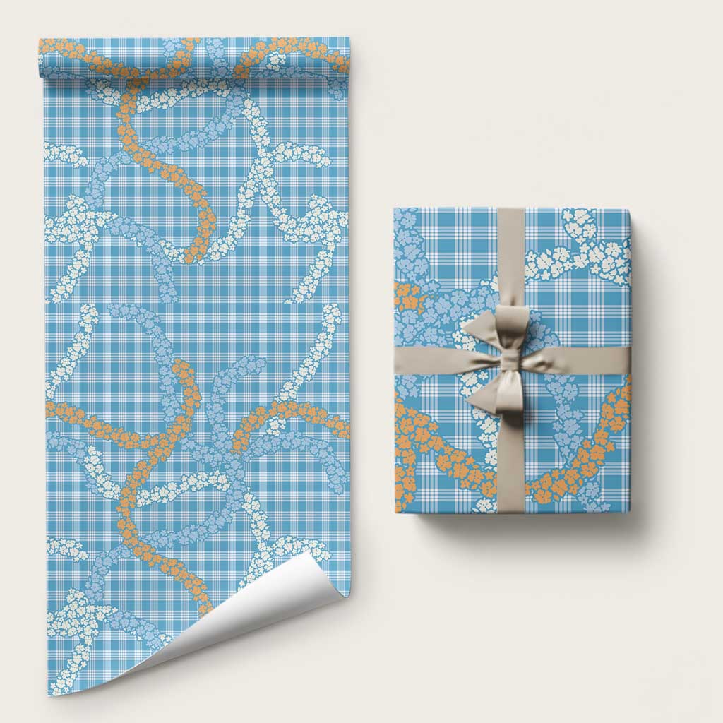 Blue Tropical Floral Palaka Wrapping Paper Hawaiian Quilt Pattern - Polynesian Pride