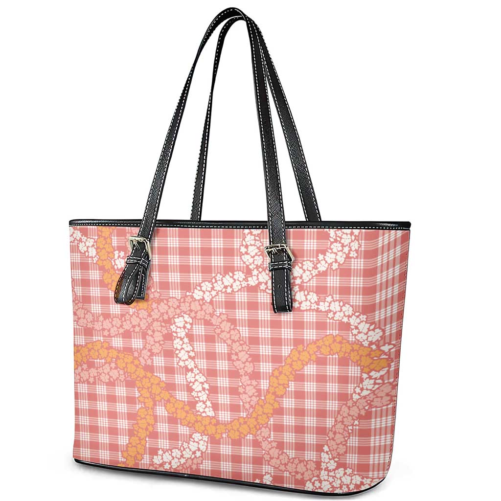 Pink Tropical Floral Palaka Leather Tote Bag Hawaiian Quilt Pattern - Polynesian Pride