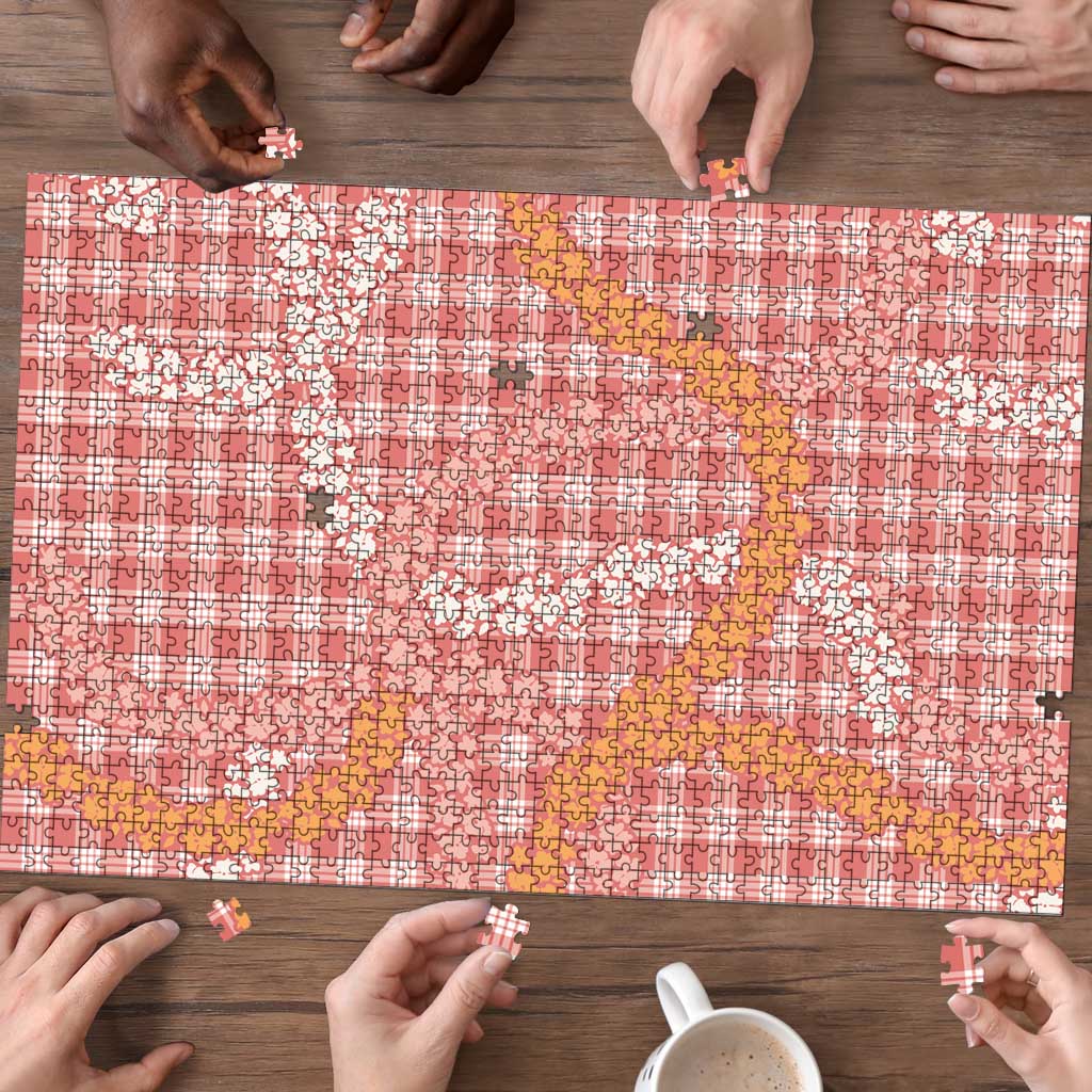 Pink Tropical Floral Palaka Puzzle Hawaiian Quilt Pattern - Polynesian Pride