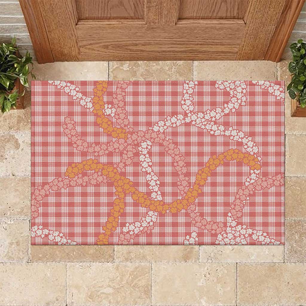Pink Tropical Floral Palaka Rubber Doormat Hawaiian Quilt Pattern - Polynesian Pride