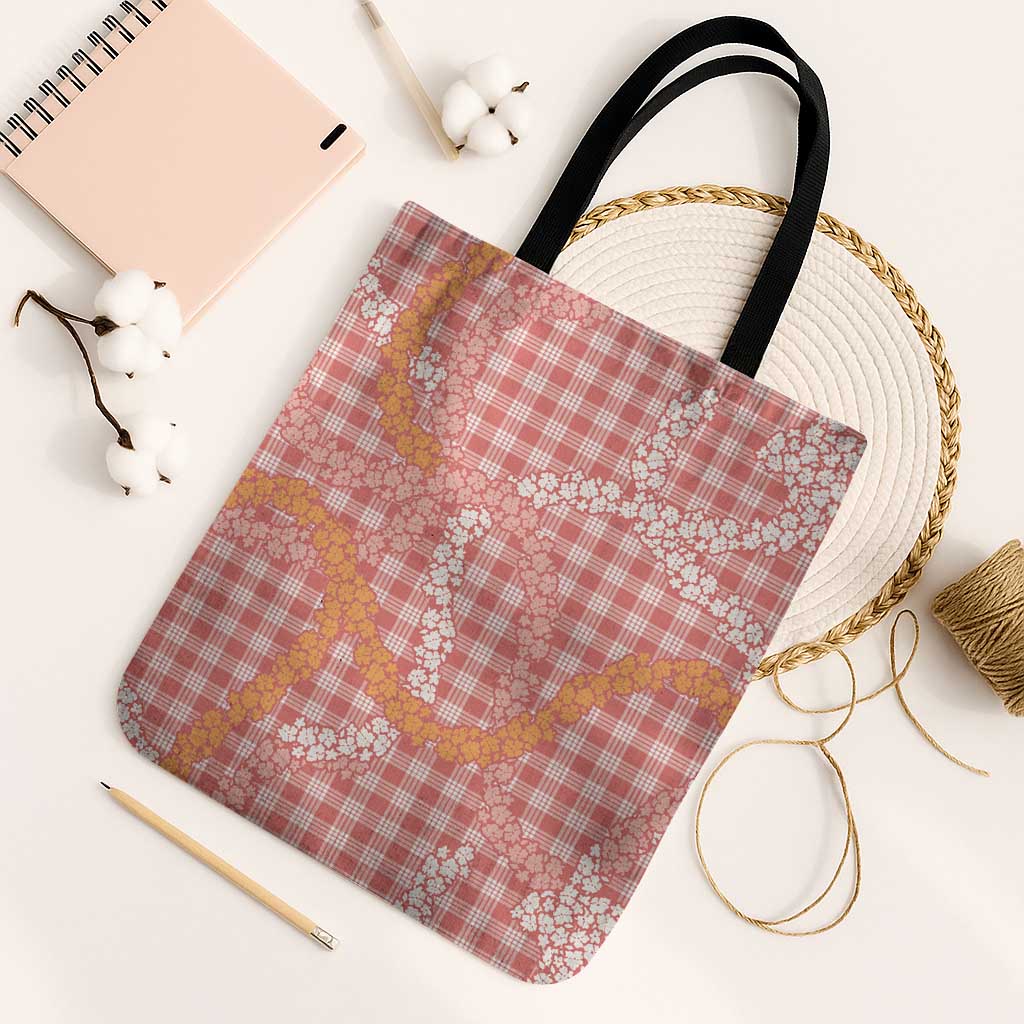 Pink Tropical Floral Palaka Tote Bag Hawaiian Quilt Pattern LT9 Black Strap One Size Pink - Polynesian Pride