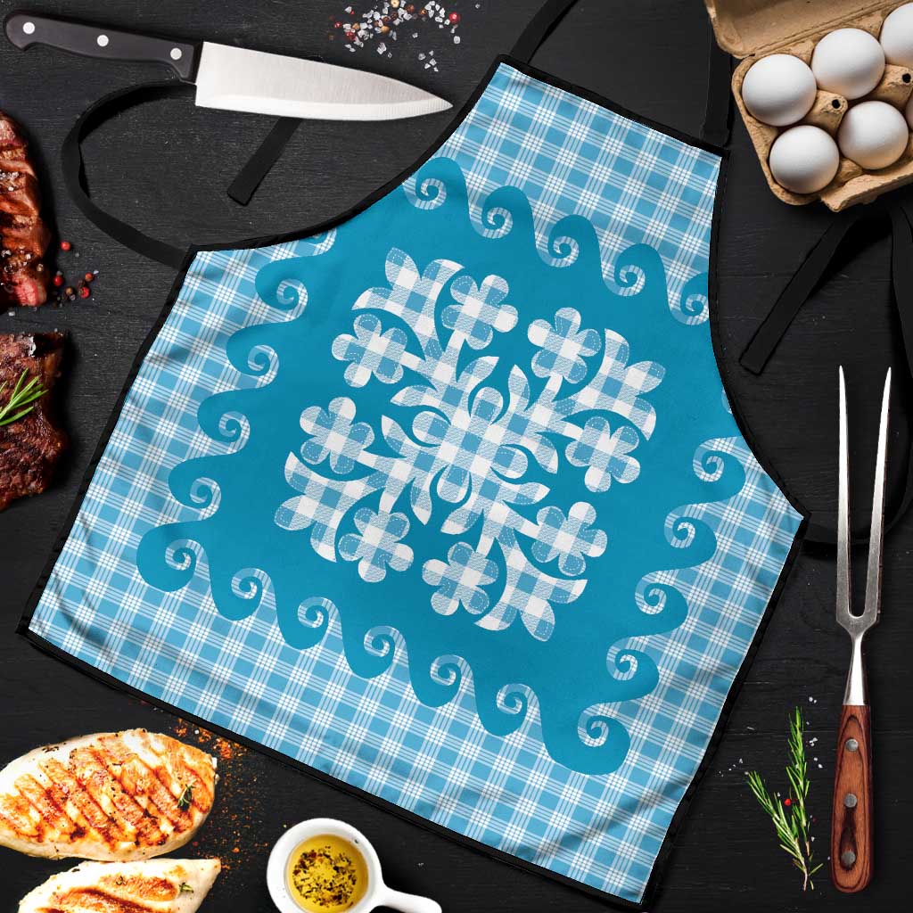 Blue Ulu Palaka Quilt Pattern Apron Hawaii Culture Breadfruit - Polynesian Pride