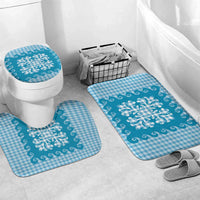 Blue Ulu Palaka Quilt Pattern Bathroom Set Hawaii Culture Breadfruit - Polynesian Pride