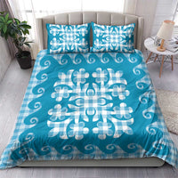 Blue Ulu Palaka Quilt Pattern Bedding Set Hawaii Culture Breadfruit - Polynesian Pride