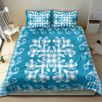 Blue Ulu Palaka Quilt Pattern Bedding Set Hawaii Culture Breadfruit - Polynesian Pride