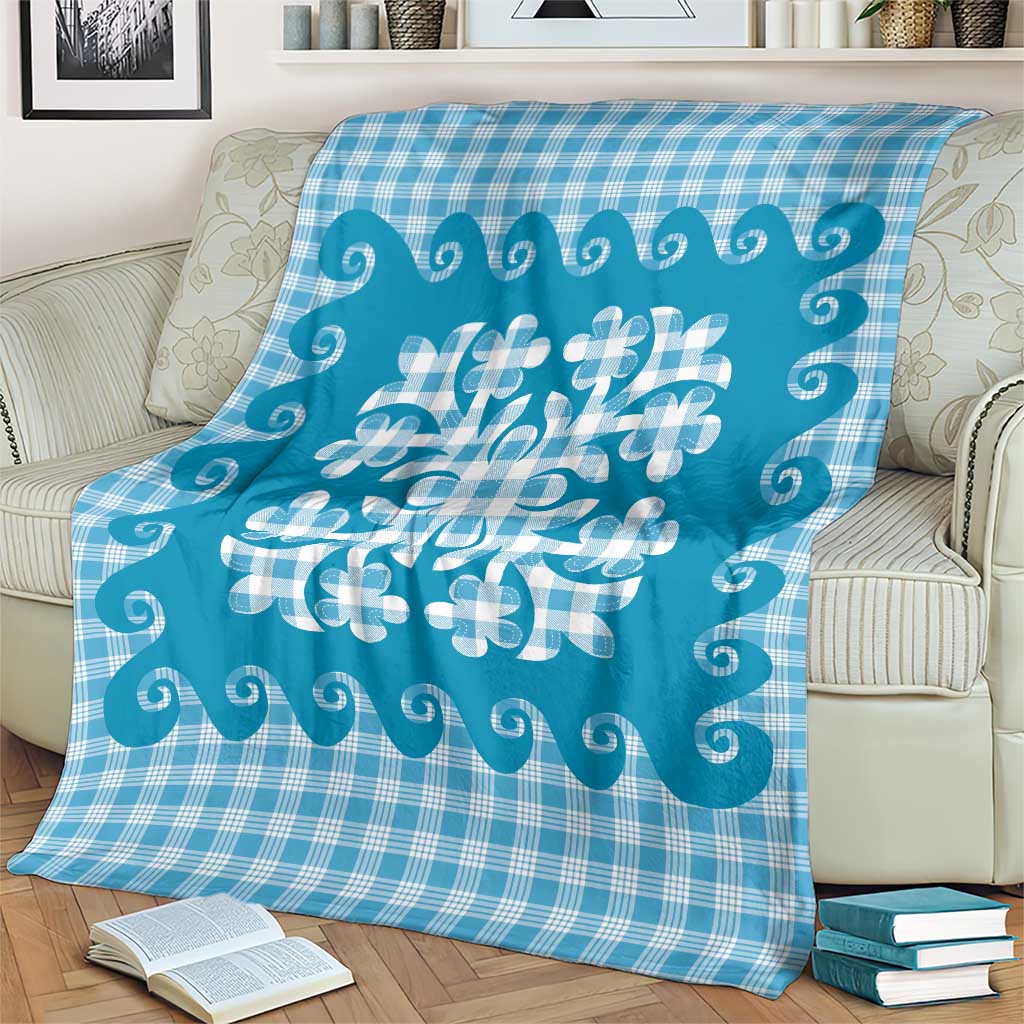 Blue Ulu Palaka Quilt Pattern Blanket Hawaii Culture Breadfruit - Polynesian Pride