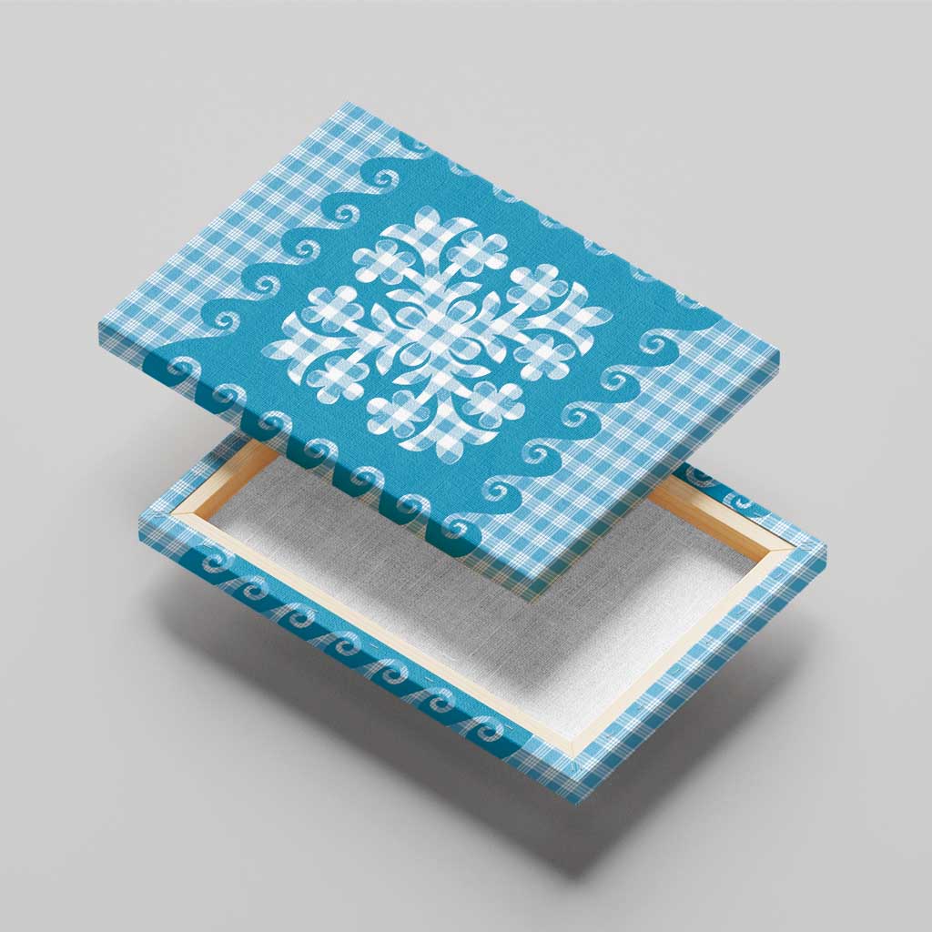 Blue Ulu Palaka Quilt Pattern Canvas Wall Art Hawaii Culture Breadfruit - Polynesian Pride