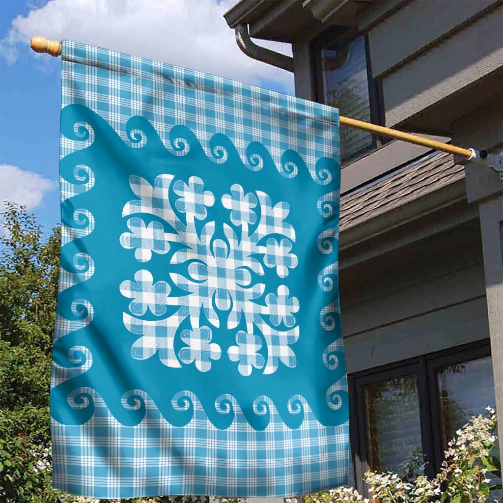 Blue Ulu Palaka Quilt Pattern Garden Flag Hawaii Culture Breadfruit - Polynesian Pride