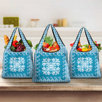 Blue Ulu Palaka Quilt Pattern Grocery Bag Hawaii Culture Breadfruit LT9 3-pack One Size Blue - Polynesian Pride