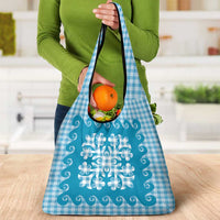 Blue Ulu Palaka Quilt Pattern Grocery Bag Hawaii Culture Breadfruit LT9 - Polynesian Pride