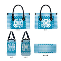 Blue Ulu Palaka Quilt Pattern Leather Bag Hawaii Culture Breadfruit - Polynesian Pride