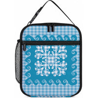 Blue Ulu Palaka Quilt Pattern Lunch Bag Hawaii Culture Breadfruit LT9 10.2 × 8.3 × 4.3 inch Blue - Polynesian Pride