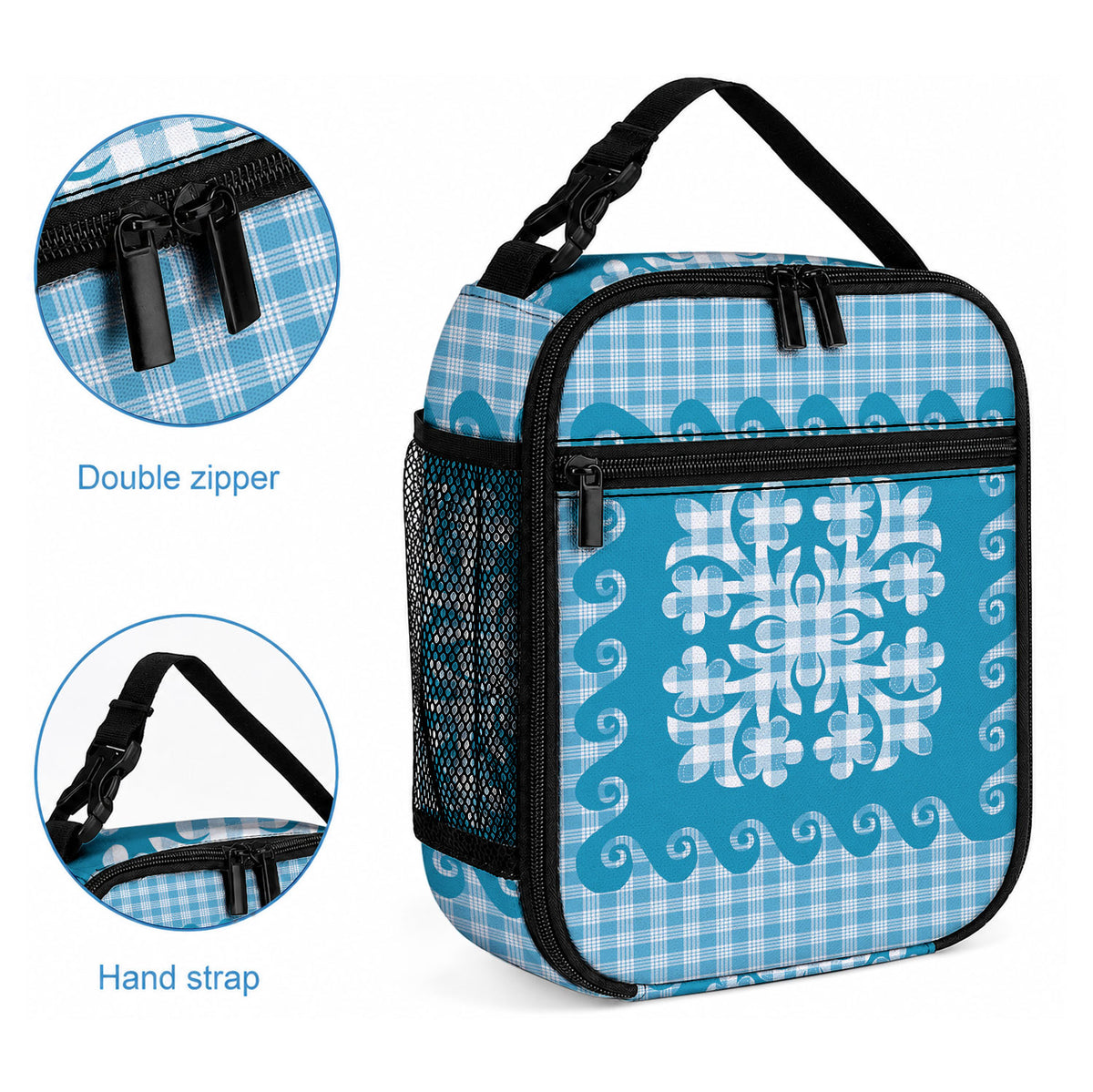 Blue Ulu Palaka Quilt Pattern Lunch Bag Hawaii Culture Breadfruit LT9 - Polynesian Pride