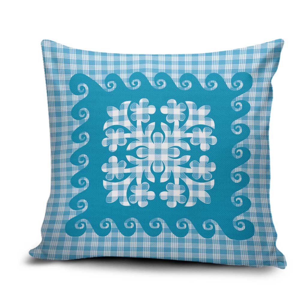 Blue Ulu Palaka Quilt Pattern Pillow Cover Hawaii Culture Breadfruit LT9 Blue - Polynesian Pride