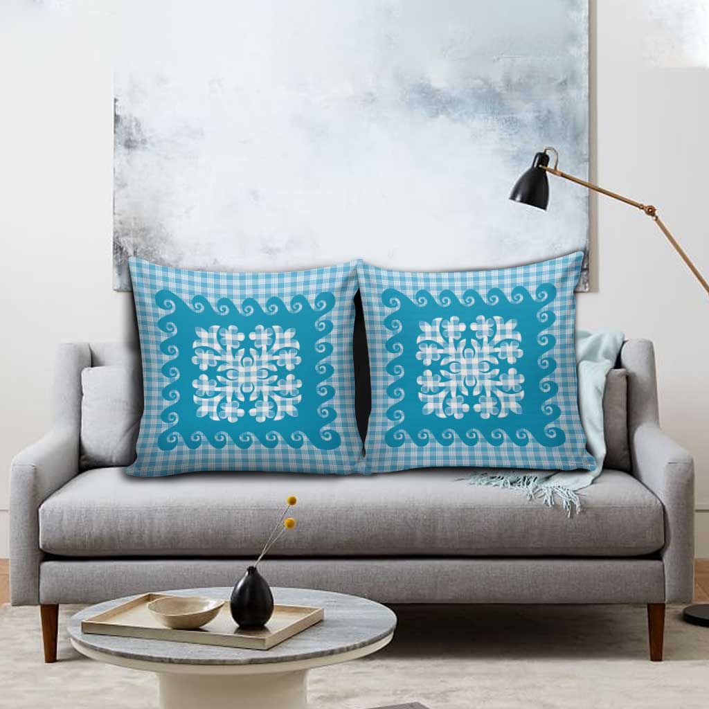 Blue Ulu Palaka Quilt Pattern Pillow Cover Hawaii Culture Breadfruit LT9 - Polynesian Pride