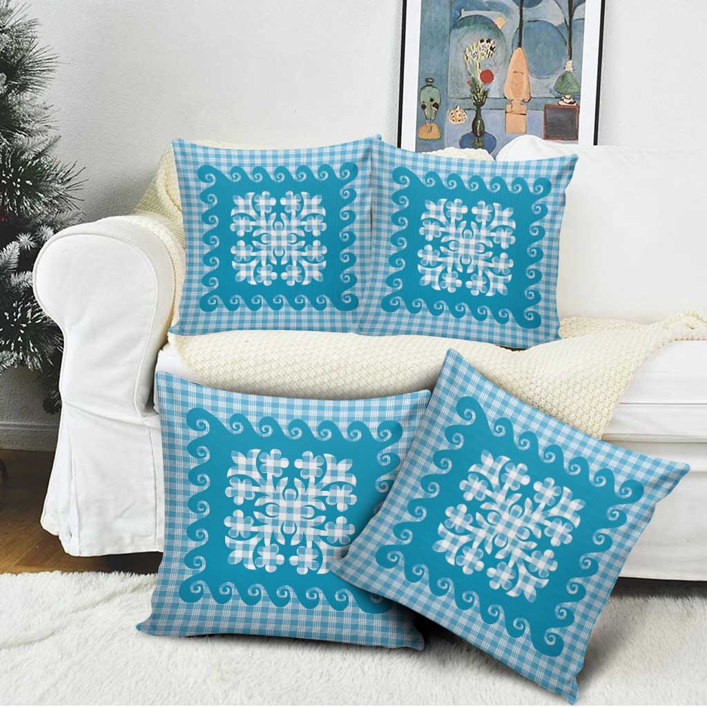 Blue Ulu Palaka Quilt Pattern Pillow Cover Hawaii Culture Breadfruit LT9 - Polynesian Pride