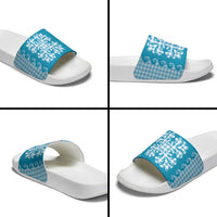 Blue Ulu Palaka Quilt Pattern Slide Sandals Hawaii Culture Breadfruit LT9 - Polynesian Pride