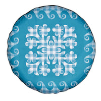 Blue Ulu Palaka Quilt Pattern Spare Tire Cover Hawaii Culture Breadfruit - Polynesian Pride