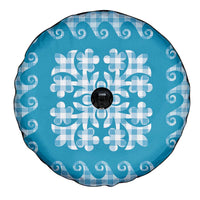Blue Ulu Palaka Quilt Pattern Spare Tire Cover Hawaii Culture Breadfruit - Polynesian Pride