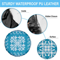 Blue Ulu Palaka Quilt Pattern Spare Tire Cover Hawaii Culture Breadfruit - Polynesian Pride