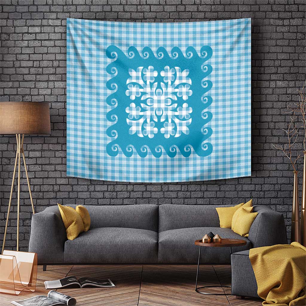 Blue Ulu Palaka Quilt Pattern Tapestry Hawaii Culture Breadfruit LT9 Blue - Polynesian Pride