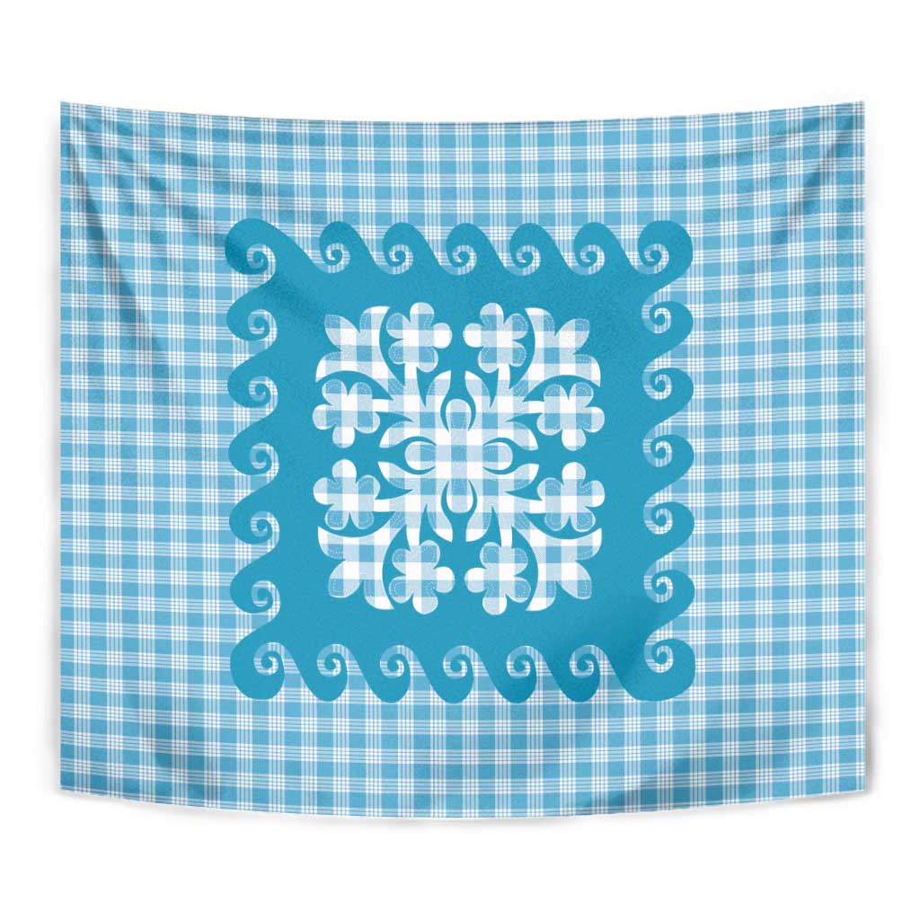 Blue Ulu Palaka Quilt Pattern Tapestry Hawaii Culture Breadfruit LT9 - Polynesian Pride