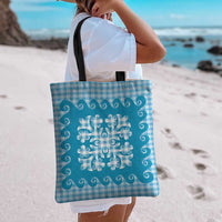 Blue Ulu Palaka Quilt Pattern Tote Bag Hawaii Culture Breadfruit LT9 - Polynesian Pride