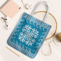 Blue Ulu Palaka Quilt Pattern Tote Bag Hawaii Culture Breadfruit LT9 White Strap One Size Blue - Polynesian Pride