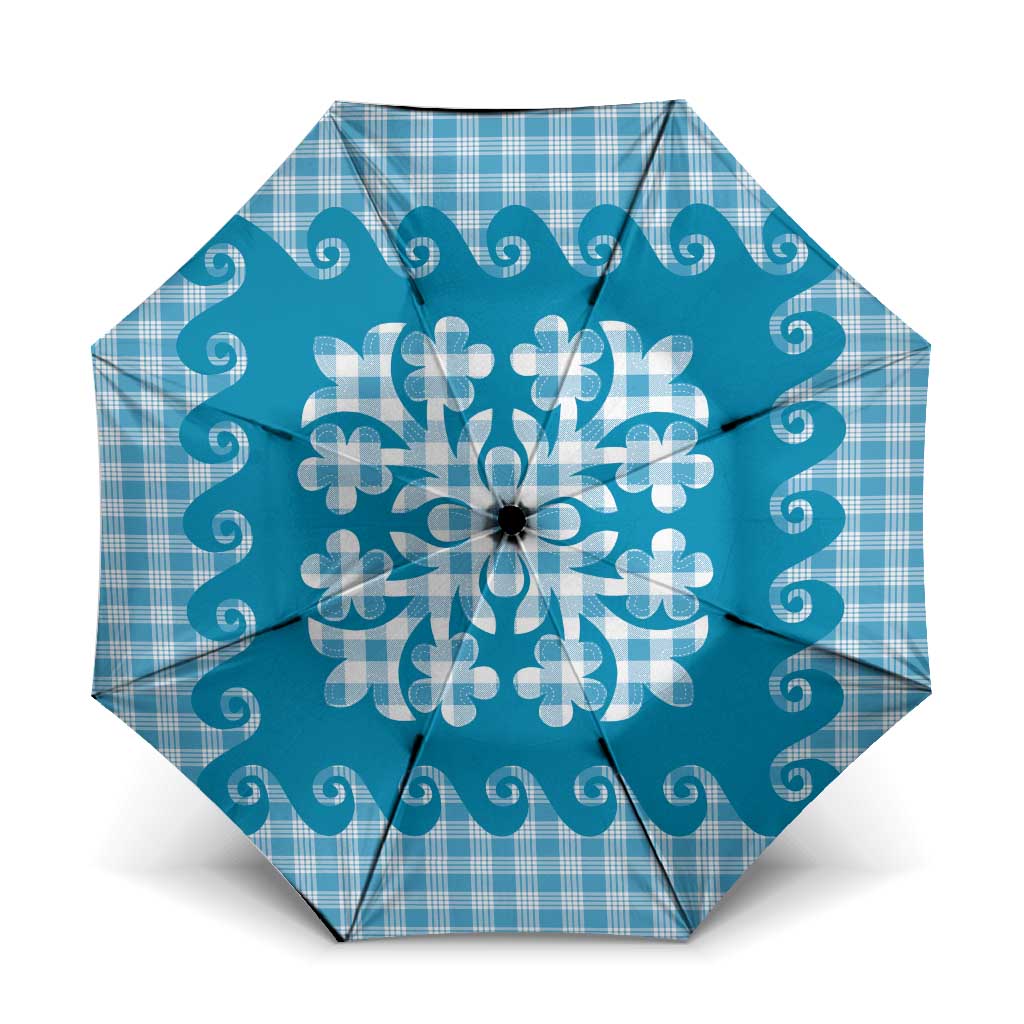Blue Ulu Palaka Quilt Pattern Umbrella Hawaii Culture Breadfruit - Polynesian Pride