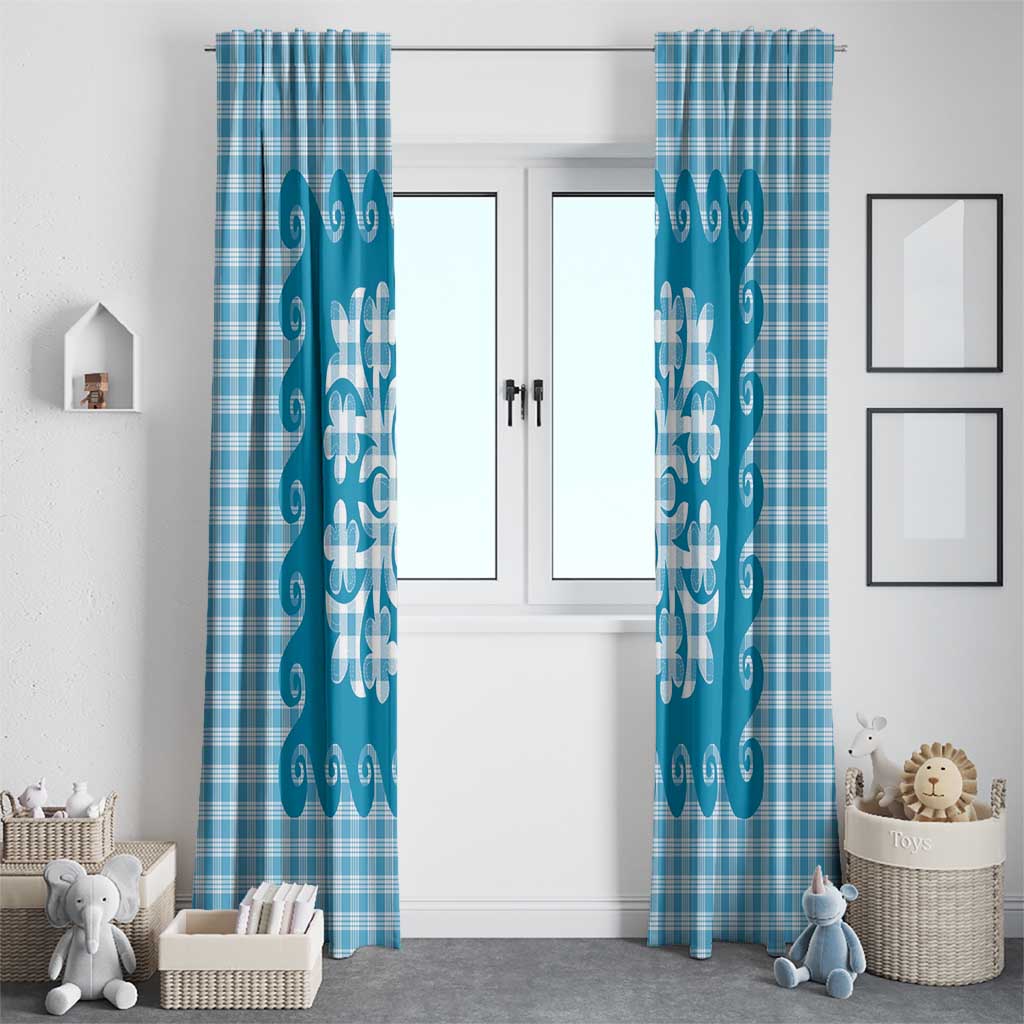 Blue Ulu Palaka Quilt Pattern Window Curtain Hawaii Culture Breadfruit LT9 - Polynesian Pride