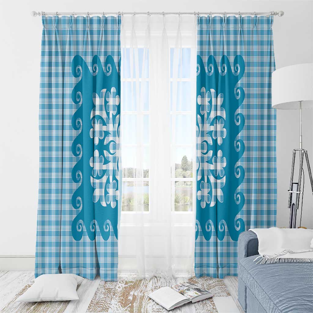 Blue Ulu Palaka Quilt Pattern Window Curtain Hawaii Culture Breadfruit LT9 - Polynesian Pride