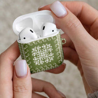 Green Ulu Palaka Quilt Pattern AirPods Case Hawaii Culture Breadfruit - Polynesian Pride