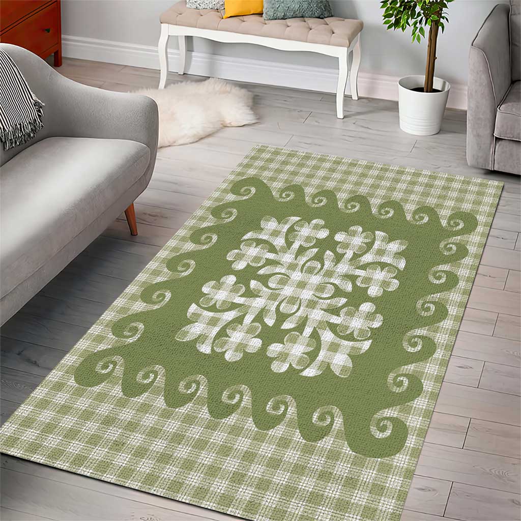 Green Ulu Palaka Quilt Pattern Area Rug Hawaii Culture Breadfruit - Polynesian Pride