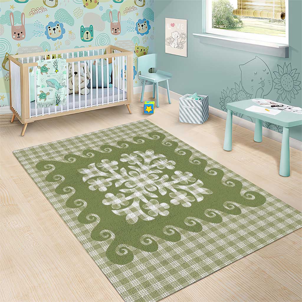 Green Ulu Palaka Quilt Pattern Area Rug Hawaii Culture Breadfruit - Polynesian Pride