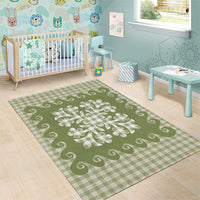 Green Ulu Palaka Quilt Pattern Area Rug Hawaii Culture Breadfruit - Polynesian Pride