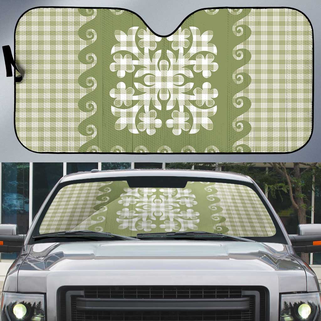 Green Ulu Palaka Quilt Pattern Auto Sun Shade Hawaii Culture Breadfruit - Polynesian Pride