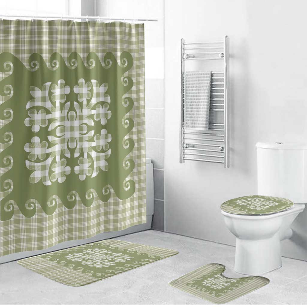 Green Ulu Palaka Quilt Pattern Bathroom Set Hawaii Culture Breadfruit - Polynesian Pride