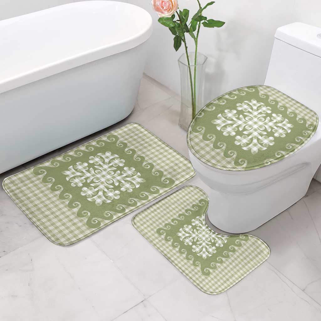 Green Ulu Palaka Quilt Pattern Bathroom Set Hawaii Culture Breadfruit - Polynesian Pride