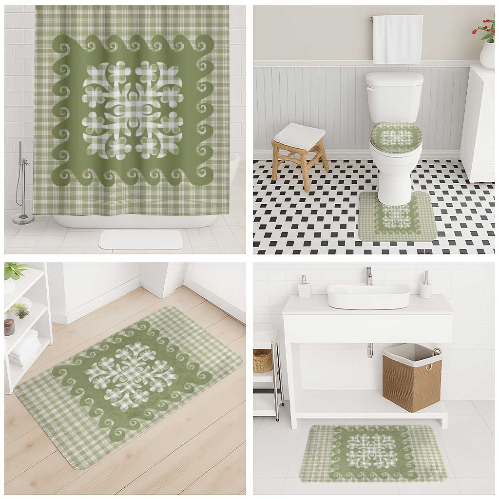Green Ulu Palaka Quilt Pattern Bathroom Set Hawaii Culture Breadfruit - Polynesian Pride