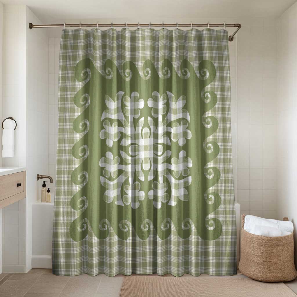 Green Ulu Palaka Quilt Pattern Bathroom Set Hawaii Culture Breadfruit - Polynesian Pride