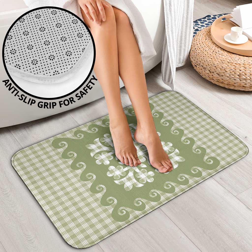 Green Ulu Palaka Quilt Pattern Bathroom Set Hawaii Culture Breadfruit - Polynesian Pride